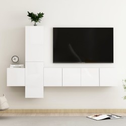 vidaXL Muebles de salón 5 pzas madera ingeniería blanco brillo