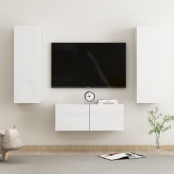 vidaXL Set de muebles de salón 3 pzas madera ingeniería blanco brillo