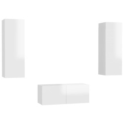 vidaXL Set de muebles de salón 3 pzas madera ingeniería blanco brillo