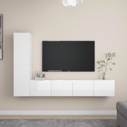 vidaXL Set de muebles de salón 4 pzas madera ingeniería blanco brillo