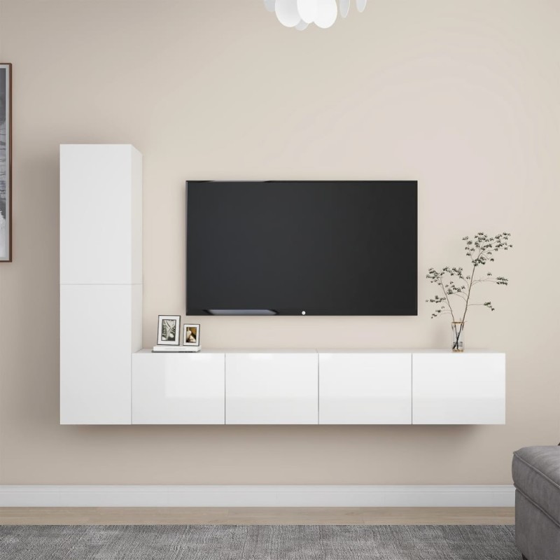 vidaXL Set de muebles de salón 4 pzas madera ingeniería blanco brillo