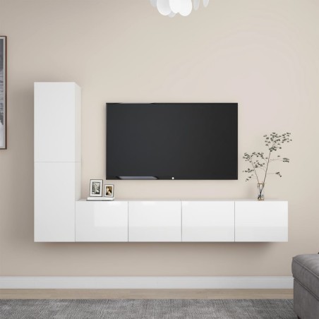 vidaXL Set de muebles de salón 4 pzas madera ingeniería blanco brillo