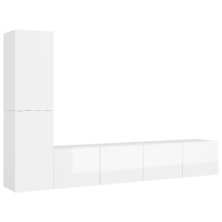 vidaXL Set de muebles de salón 4 pzas madera ingeniería blanco brillo