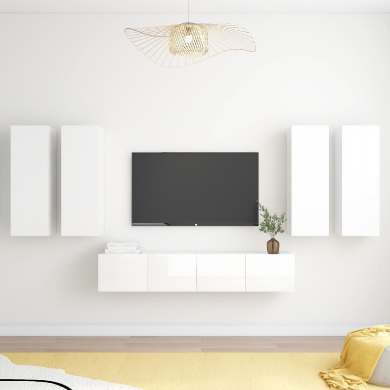 vidaXL Set de muebles de salón 6 pzas madera ingeniería blanco brillo