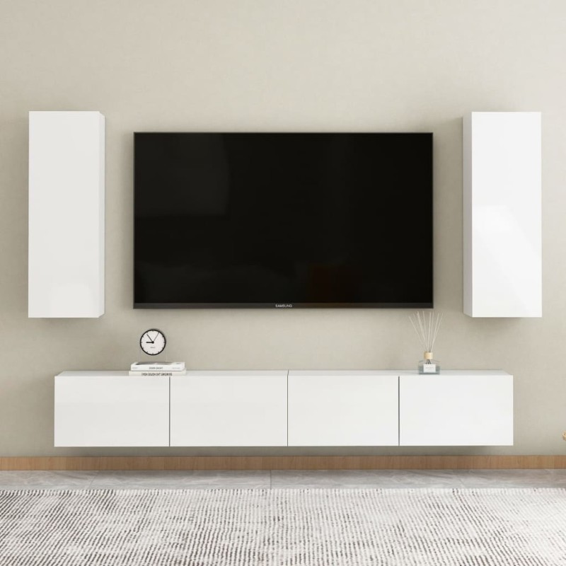 vidaXL Set de muebles de salón 4 pzas madera ingeniería blanco brillo vidaXL Set de muebles de salón 4 pzas madera ingeniería blanco brillo