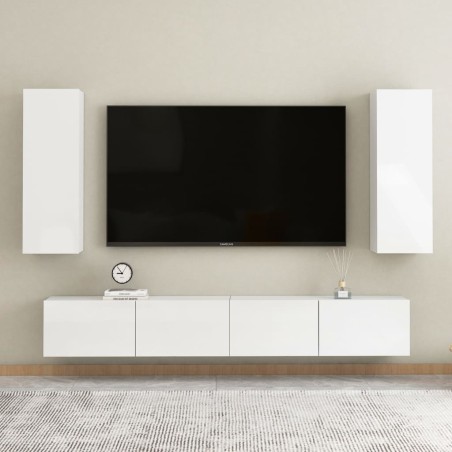 vidaXL Set de muebles de salón 4 pzas madera ingeniería blanco brillo
