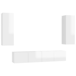 vidaXL Set de muebles de salón 4 pzas madera ingeniería blanco brillo