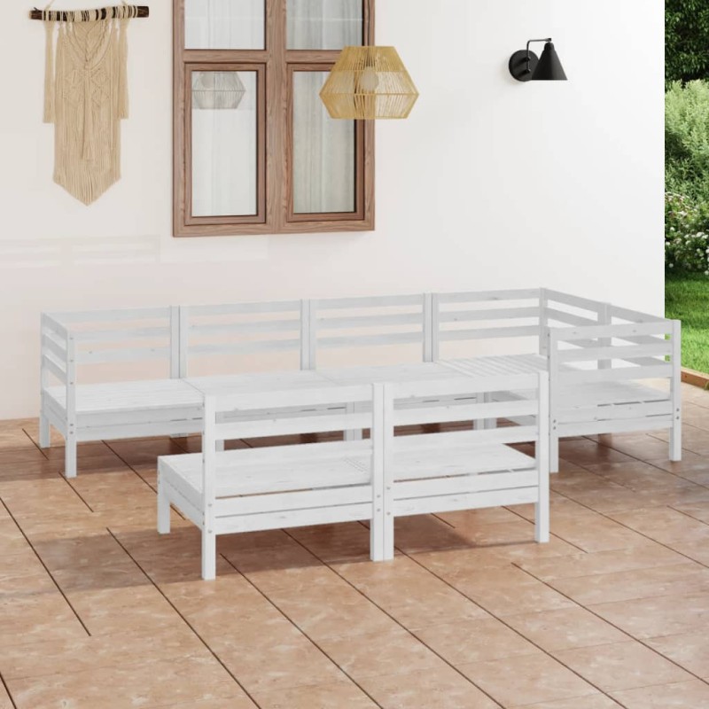 vidaXL Juego de muebles de jardín 7 piezas madera maciza pino blanco vidaXL Juego de muebles de jardín 7 piezas madera maciza pino blanco