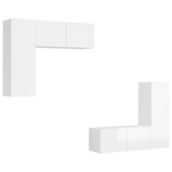 vidaXL Set de muebles de salón 4 pzas madera ingeniería blanco brillo