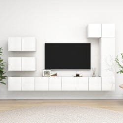 vidaXL Set de muebles de salón 8 pzas madera ingeniería blanco brillo