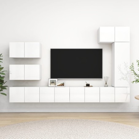 vidaXL Set de muebles de salón 8 pzas madera ingeniería blanco brillo
