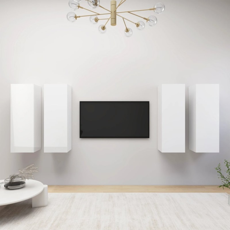 vidaXL Muebles de salón 4 piezas madera ingeniería blanco brillo vidaXL Muebles de salón 4 piezas madera ingeniería blanco brillo