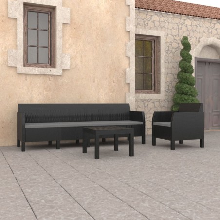 vidaXL Set de muebles de jardín 3 pzas cojines PP ratán gris antracita