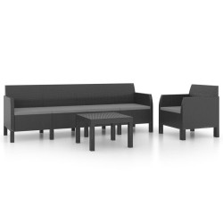 vidaXL Set de muebles de jardín 3 pzas cojines PP ratán gris antracita