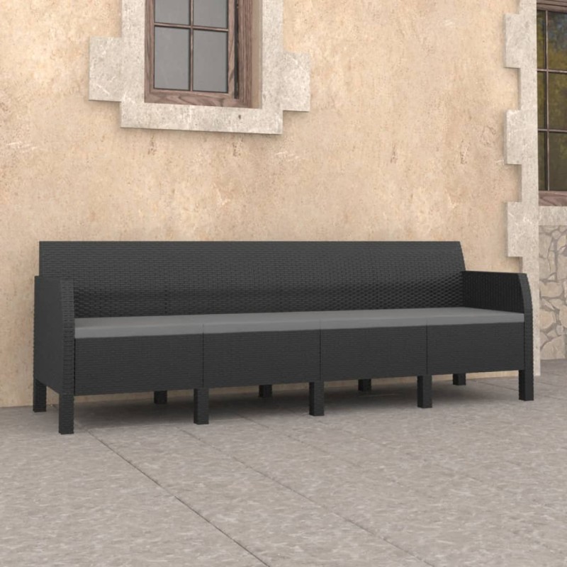 vidaXL Sofá de jardín de 4 plazas con cojines PP ratán gris antracita vidaXL Sofá de jardín de 4 plazas con cojines PP ratán gris antracita