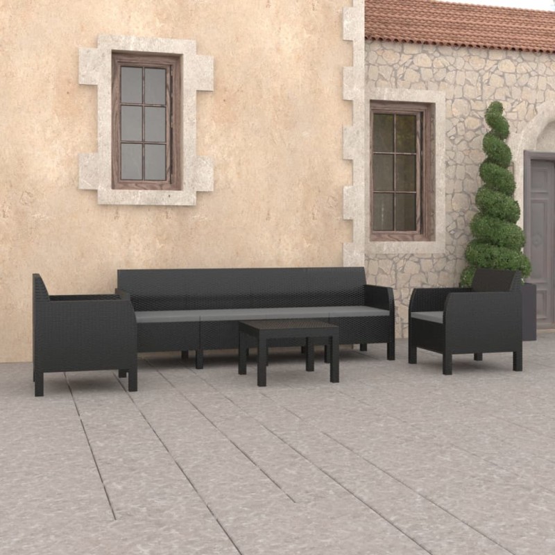 vidaXL Set de muebles de jardín 4 pzas cojines PP ratán gris antracita vidaXL Set de muebles de jardín 4 pzas cojines PP ratán gris antracita