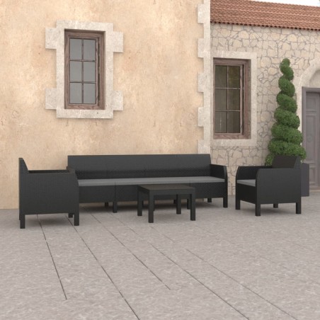 vidaXL Set de muebles de jardín 4 pzas cojines PP ratán gris antracita