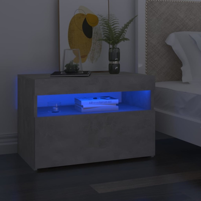 vidaXL Mesitas de noche LED 2 uds contrachapada hormigón 60x35x40 cm vidaXL Mesitas de noche LED 2 uds contrachapada hormigón 60x35x40 cm