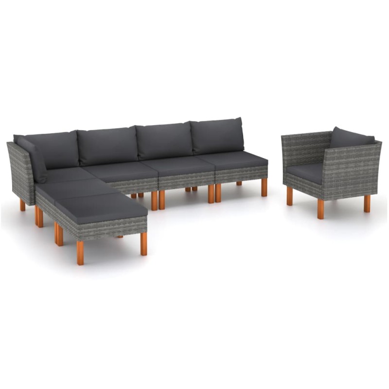 vidaXL Set de muebles de jardín 7 pzas ratán sintético eucalipto gris vidaXL Set de muebles de jardín 7 pzas ratán sintético eucalipto gris