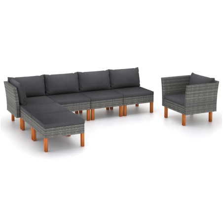 vidaXL Set de muebles de jardín 7 pzas ratán sintético eucalipto gris