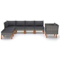 vidaXL Set de muebles de jardín 7 pzas ratán sintético eucalipto gris