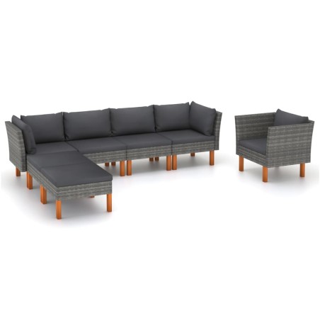 vidaXL Set de muebles de jardín 7 pzas ratán sintético eucalipto gris