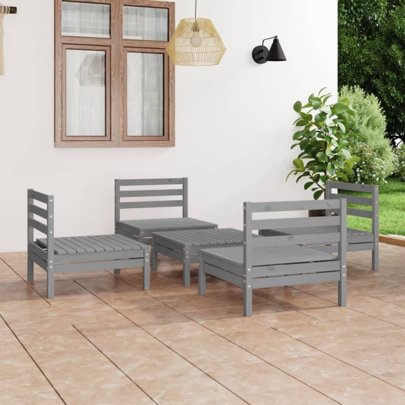 vidaXL Juego de muebles de jardín 5 piezas madera maciza de pino gris