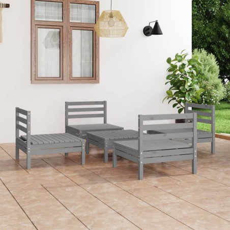 vidaXL Juego de muebles de jardín 5 piezas madera maciza de pino gris