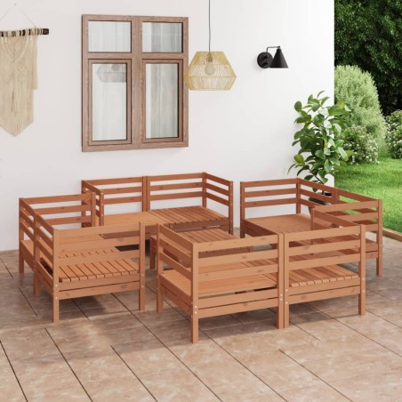 vidaXL Juego muebles de jardín 9 pzas madera maciza pino marrón miel
