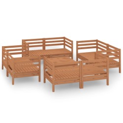 vidaXL Juego muebles de jardín 9 pzas madera maciza pino marrón miel