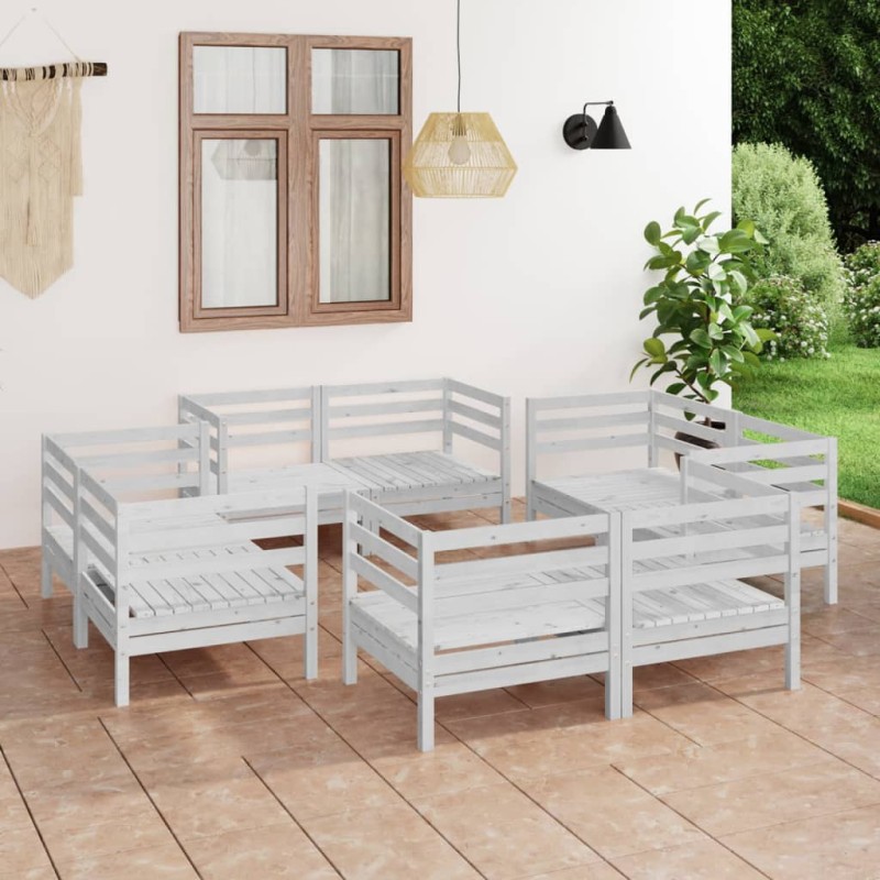 vidaXL Juego de muebles de jardín 8 pzas madera maciza de pino blanco vidaXL Juego de muebles de jardín 8 pzas madera maciza de pino blanco