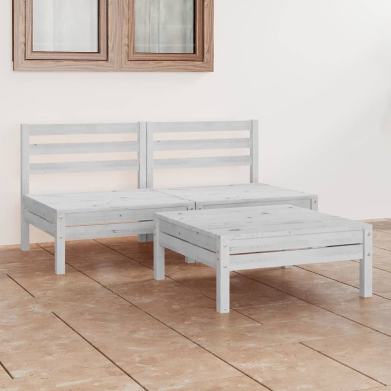 vidaXL Juego de muebles de jardín 3 piezas madera maciza pino blanco vidaXL Juego de muebles de jardín 3 piezas madera maciza pino blanco