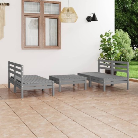 vidaXL Juego de muebles de jardín 5 piezas madera maciza de pino gris