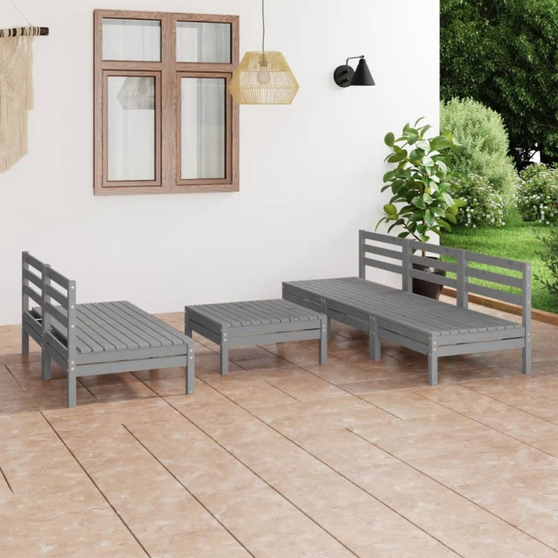 vidaXL Juego de muebles de jardín 6 piezas madera maciza de pino gris