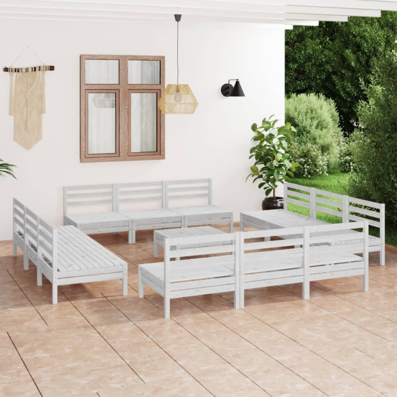 vidaXL Juego de muebles de jardín 13 piezas madera maciza pino blanco vidaXL Juego de muebles de jardín 13 piezas madera maciza pino blanco