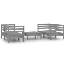 vidaXL Juego de muebles de jardín 5 piezas madera maciza de pino gris