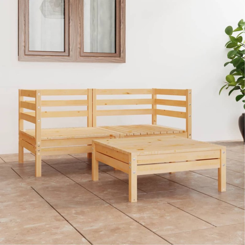 vidaXL Juego de muebles de jardín 3 piezas madera maciza de pino vidaXL Juego de muebles de jardín 3 piezas madera maciza de pino