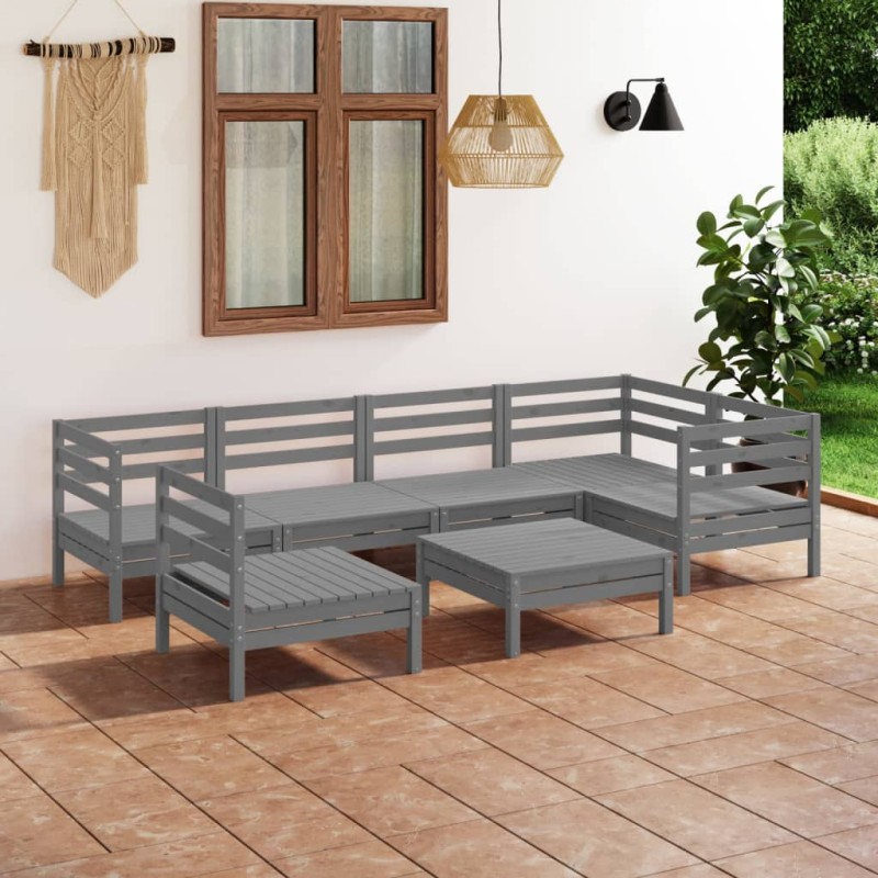 vidaXL Juego de muebles de jardín 7 piezas madera de pino maciza gris vidaXL Juego de muebles de jardín 7 piezas madera de pino maciza gris