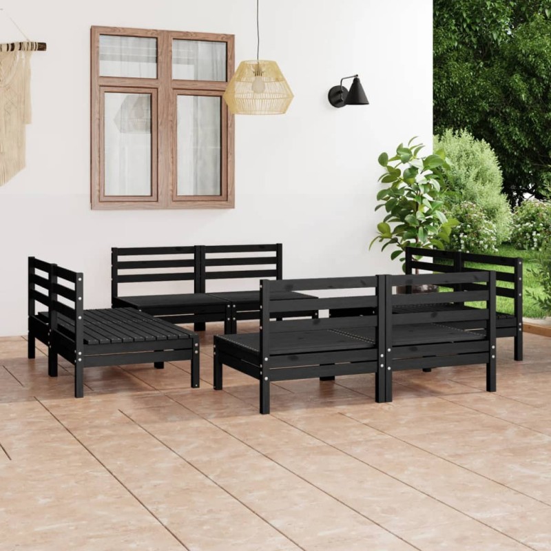 vidaXL Juego de muebles de jardín 8 pzas madera maciza de pino negro vidaXL Juego de muebles de jardín 8 pzas madera maciza de pino negro