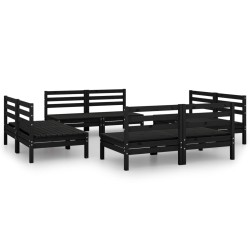 vidaXL Juego de muebles de jardín 8 pzas madera maciza de pino negro