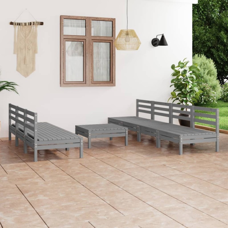 vidaXL Juego de muebles de jardín 8 piezas madera maciza de pino gris vidaXL Juego de muebles de jardín 8 piezas madera maciza de pino gris
