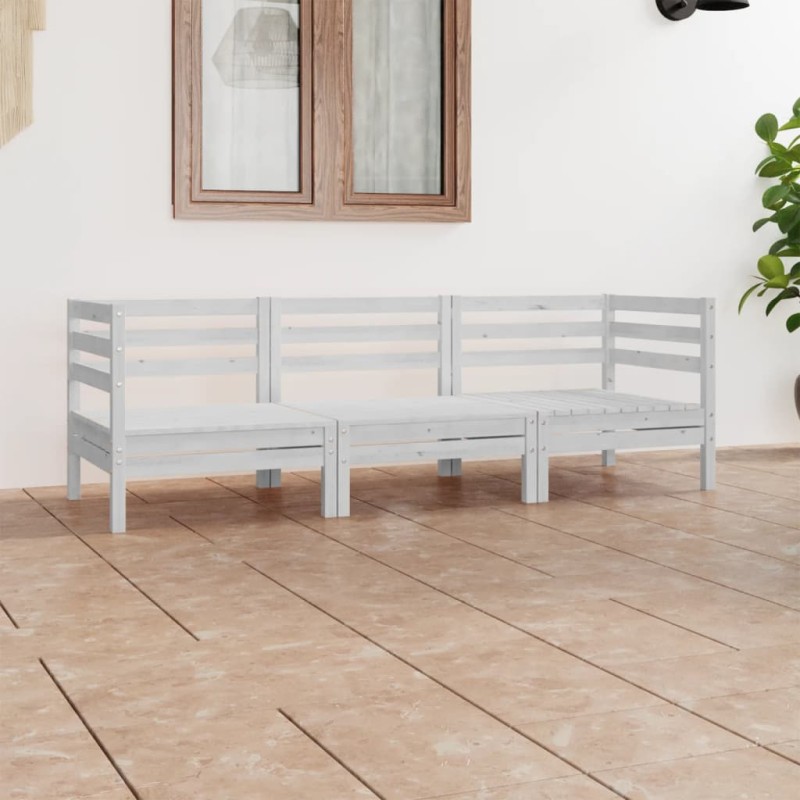 vidaXL Juego de muebles de jardín 3 pzas madera maciza de pino blanco vidaXL Juego de muebles de jardín 3 pzas madera maciza de pino blanco