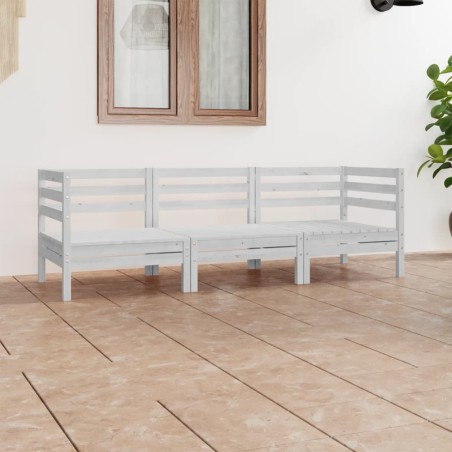 vidaXL Juego de muebles de jardín 3 pzas madera maciza de pino blanco