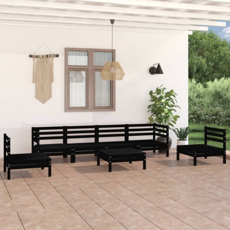 vidaXL Juego de muebles de jardín 7 pzas madera de pino maciza negro