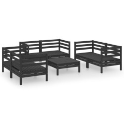 vidaXL Juego de muebles de jardín 7 pzas madera de pino maciza negro
