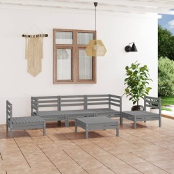 vidaXL Juego de muebles de jardín 6 piezas gris madera maciza de pino