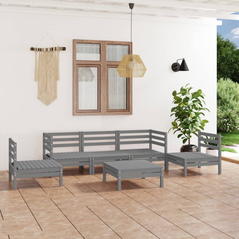 vidaXL Juego de muebles de jardín 6 piezas gris madera maciza de pino vidaXL Juego de muebles de jardín 6 piezas gris madera maciza de pino