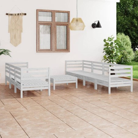 vidaXL Juego de muebles de jardín 8 pzas madera maciza de pino blanco