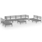 vidaXL Juego de muebles de jardín 9 piezas madera maciza de pino gris