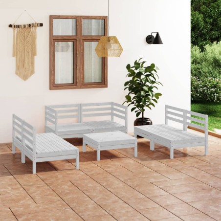 vidaXL Juego de muebles de jardín 7 piezas madera maciza pino blanco